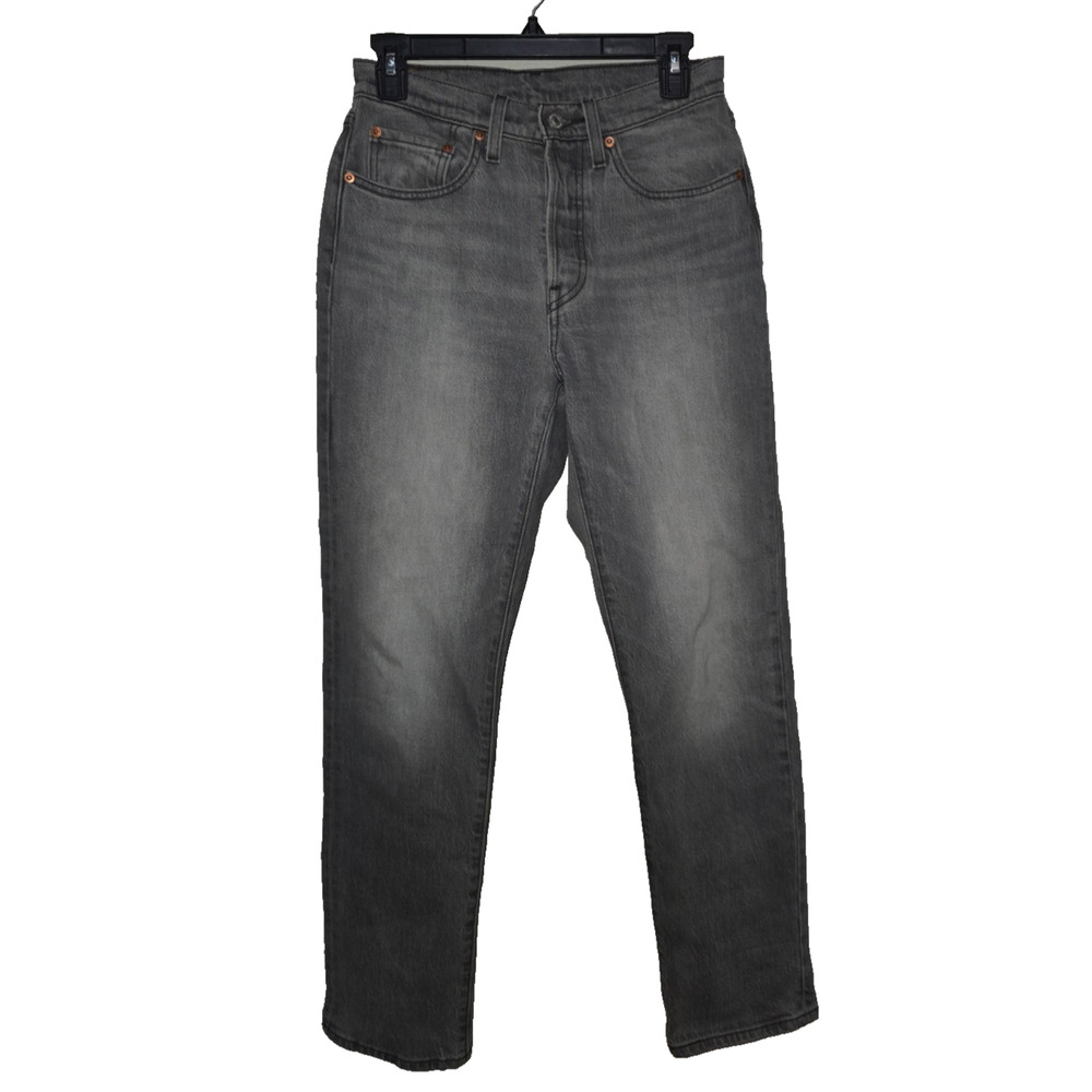 Levi's Premium 501 Jeans Womens W26 L30 Gray‎ Charcoal Straight Button Fly Denim
